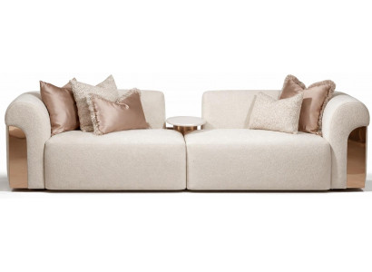 Beiges 3-Sitzer-Sofa mit Couchtisch  Weiches Stoffsofa Wohnzimmermöbel