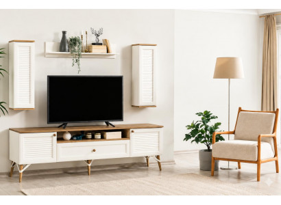 Modernes Set aus TV-Lowboard und 2 Wandregalen im skandinavischen Stil
