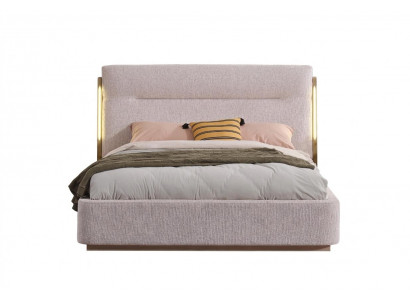 Modernes Polsterbett mit LED Beleuchtung in Beige Stoff Design