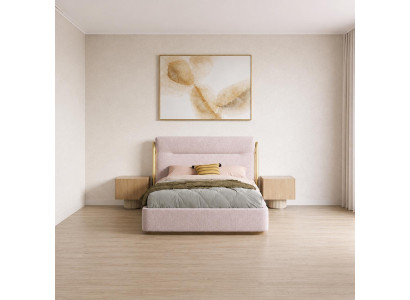 Modernes Schlafzimmer Set mit Polsterbett und 2 Nachttischen Beige