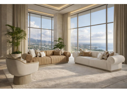 Luxuriöses Wohnzimmer-Set 3-Sitzer-Sofa Sessel Designermöbel modern