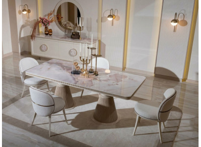 Modernes Esszimmer-Set luxuriöser Esstisch Stühle Sideboard Spiegel