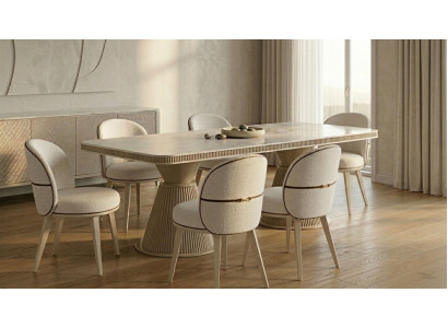 Beiges stilvolles Esszimmer-Set großer Esstisch Stühle luxuriös hochwertig