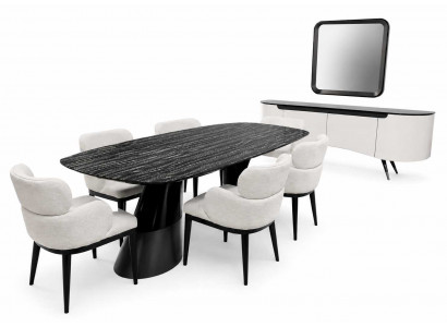 Design Set Esstisch mit 6x Stühle Esszimmer Design Sideboard mit Spiegel