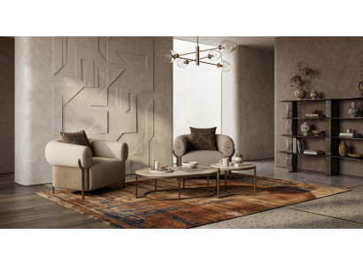 Beiges Wohnzimmer-Set zwei Sessel rechteckiger Couchtisch modern hochwertig