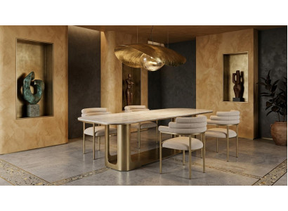 Beiges Esszimmer-Set rechteckiger Esstisch Stühle hochwertig modern