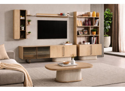 Elegantes Wohnzimmer-Set mit TV-Lowboard, Couchtisch und Wandregalen