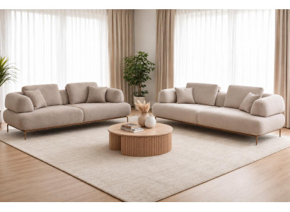 Eleganter Sofaset aus Zwei Modularen Sofas mit Metallbeinen in Beige