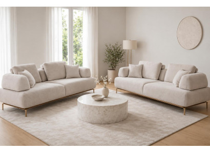 Beige Sofaset im Modernen Stil mit Metallbeinen und Kuschelkissen
