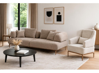 Modernes Sofaset mit Sesseln in Beige und Goldenen Metallbeinen