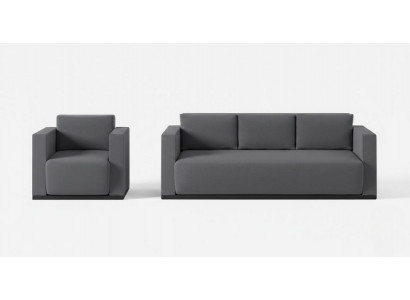 Graue Polstergarnitur Designer 3-Sitzer Stilvoller Sessel 2tlg