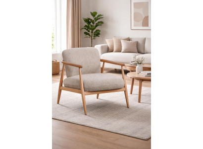 Stilvoller Beiger Sessel Moderner Wohnzimmer Polstersessel Holzgestell