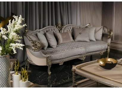 Grauer Klassischer Chesterfield 3-Sitzer Edles Wohnzimmer Sofa