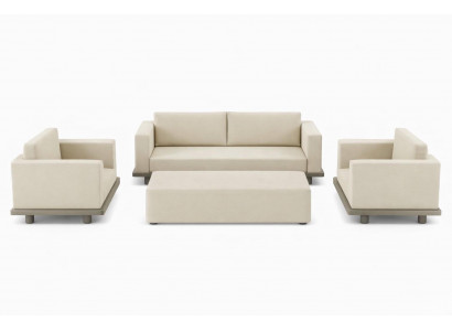 Schicke Beige Wohnzimmer Sofagarnitur Textilsofas Couchtisch Sessel