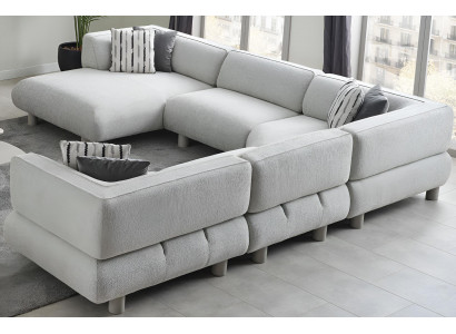 Großes Graues L-Form Ecksofa Moderne Polstercouch Edle Stoffsofas