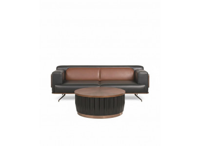 Exklusive Braune Ledercouch Stilvoller Couchtisch Arbeitszimmer Set