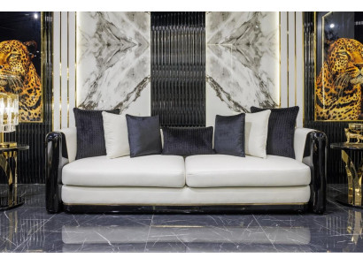 Exklusiver Wohnzimmer 3-Sitzer Schwarz-weiße Polstercouch Edle Möbel
