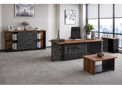 Grau-Braunes Arbeitszimmer-Set Chefschreibtisch Designer Sideboard