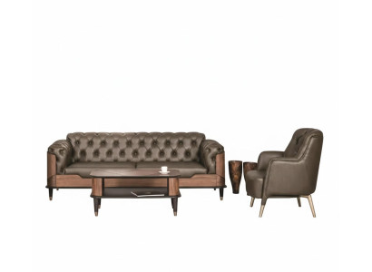 Elegante Braune Ledergarnitur Designer Sofa Sessel Couchtisch