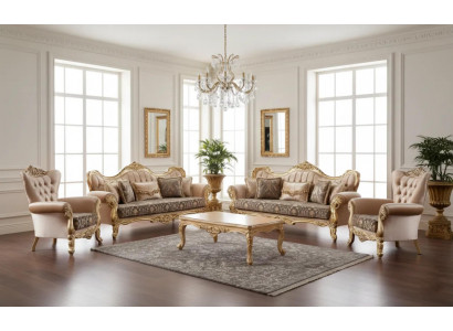 Chesterfield Beige Klassische Sofagarnitur Schicke 3-Sitzer 2x Sessel