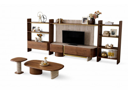 TV-Set Moderner Stil Beigefarbene Farbe Elegantes Design Brauner Rahmen