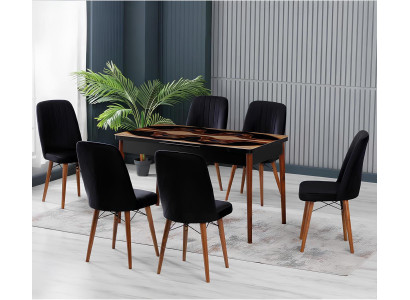 Esszimmer Essgruppen Esstisch Stühle Schwarz Mramor Modern Komfort