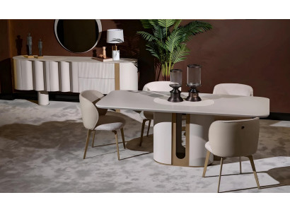 Beiges Luxuriöses Esszimmer Set Designer Esstisch Polsterstühle