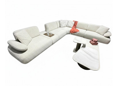 Wohnzimmer Set Modernes Design Beige Stoffbezug Weiches Sofa Holzrahmen