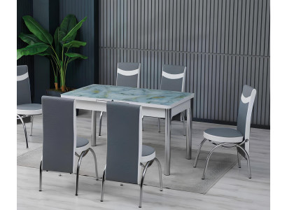 Essgruppen Esszimmer Esstisch Stühle Grau Stoff Marmor Rechteckig