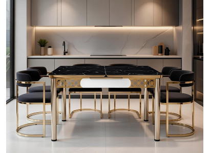 Esstisch Esszimmer Mramor Schwarz Gold Elegant Aluminium Rechteckig