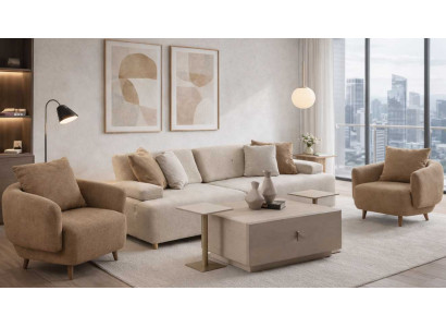 Ecksofa L-Form Modern Beige Designer-Sofa Elegant Komfortabel Stoff
