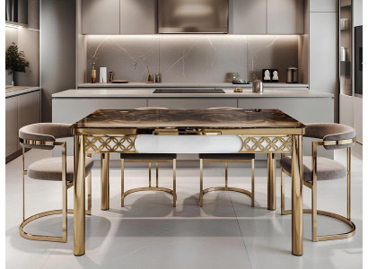 Esszimmer Esstisch Braun Rechteckig Gold Mramor Aluminium Komfort