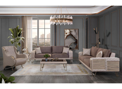 Braun-Beige Sofagarnitur Stilvolle Polstersofas Designer Sessel Set