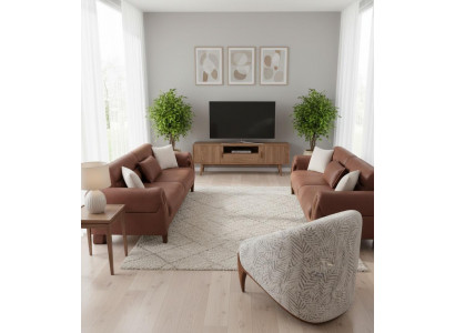 Wohnzimmer Komplettes 3+3+1 Sitzer Braun Polstermöbel Sofagarnitur