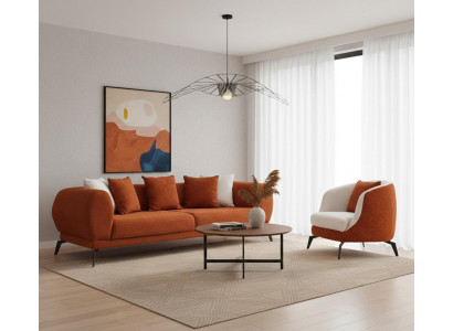 Orange Sofa Set 3+1 Sitzer Wohnzimmer Luxusmöbel Elegant Sofagarnitur