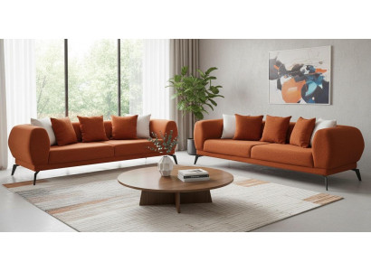 Wohnzimmer Sofa Set 3+3 Sitzer Orange Komfortabel Elegant Sofagarnitur