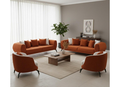 Sofagarnitur 3+3+1+1 Sitzer Wohnzimmer Orange Sofa Set Luxusmöbel