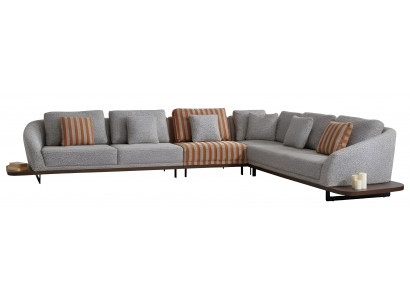 Designer Graues Ecksofa Luxuriöse Wohnzimmer L-Form Polstercouch