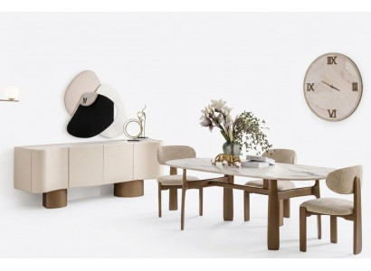 Esszimmer Set Moderner Stil Beige Farbe Geräumige Konsole Weiche Stühle