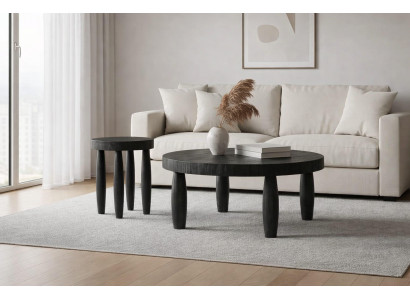 Couchtisch-Set Moderner Stil Schwarz Holzbeine Holzplatte Runder Tisch