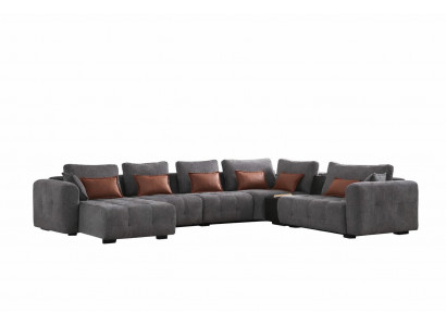 Ecksofa U-Form Modern Grau Designer-Sofa Elegant Komfortabel Stoff