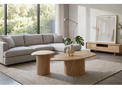 Couchtisch-Set Moderner Stil Hellbraun Holzbeine Holzplatte Runder Neu