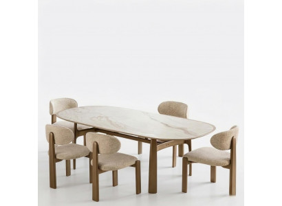 Esszimmer Set Moderner Stil Beigefarbene Polsterstühle Holzgestell