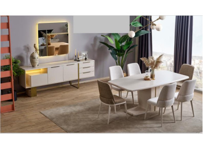 Esszimmer Set Tisch 6 Stühle Sideboard Spiegel Möbel Set