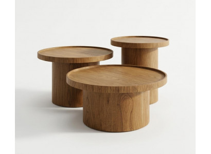 Couchtisch-Set Farbe Braun Moderner Stil Holzplatte Holzbeine Rund Neu