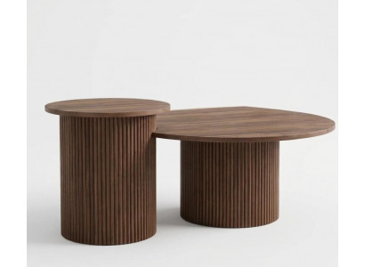 Couchtisch-Set Farbe Braun Moderner Stil Holzplatte Holzbeine Rund Neu