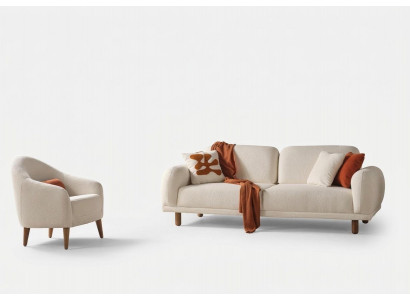 Wohnzimmer Set Moderner Stil Beiger Farbe Holzrahmen Weicher Sessel