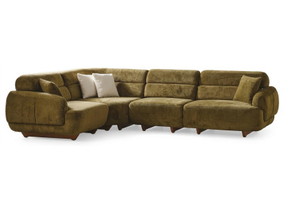 Ecksofa Grün Farbe Moderner Stil Holzbeine Weiche Armlehnen Holzrahmen