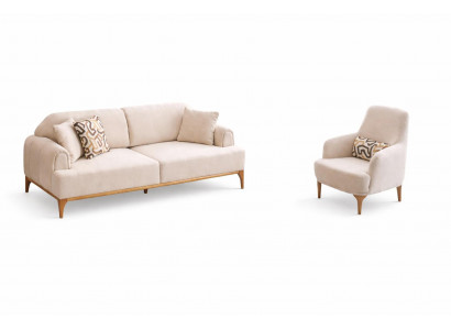 Wohnzimmer Set Moderner Stil Beiger Farbe Weicher Sessel Holzrahmen