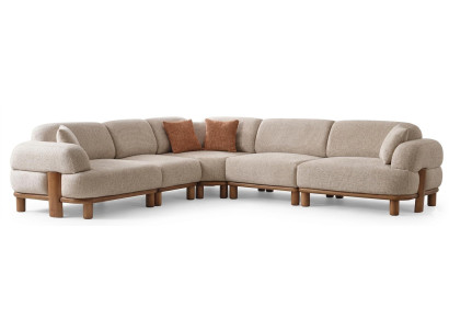 Ecksofa Beige Farbe Moderner Stil Holzbeine Weiche Armlehnen Holzrahmen
